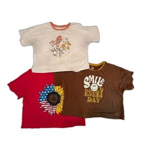 Lot 3 Cropped T-Shirts Cotton Flower Boho Smile Everyday Wonder Nation Size XL
